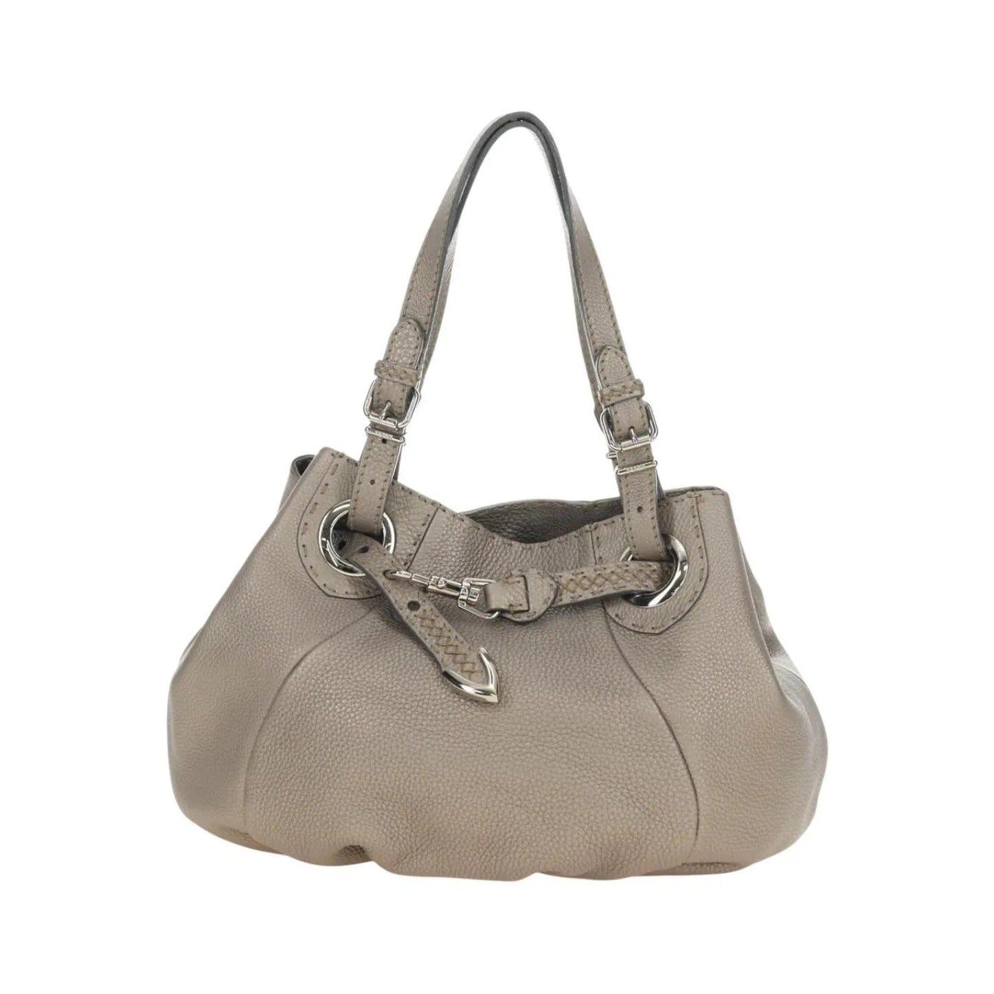 Fendi Selleria Pomodorino Leather, Gray, Leather, Tote Bag