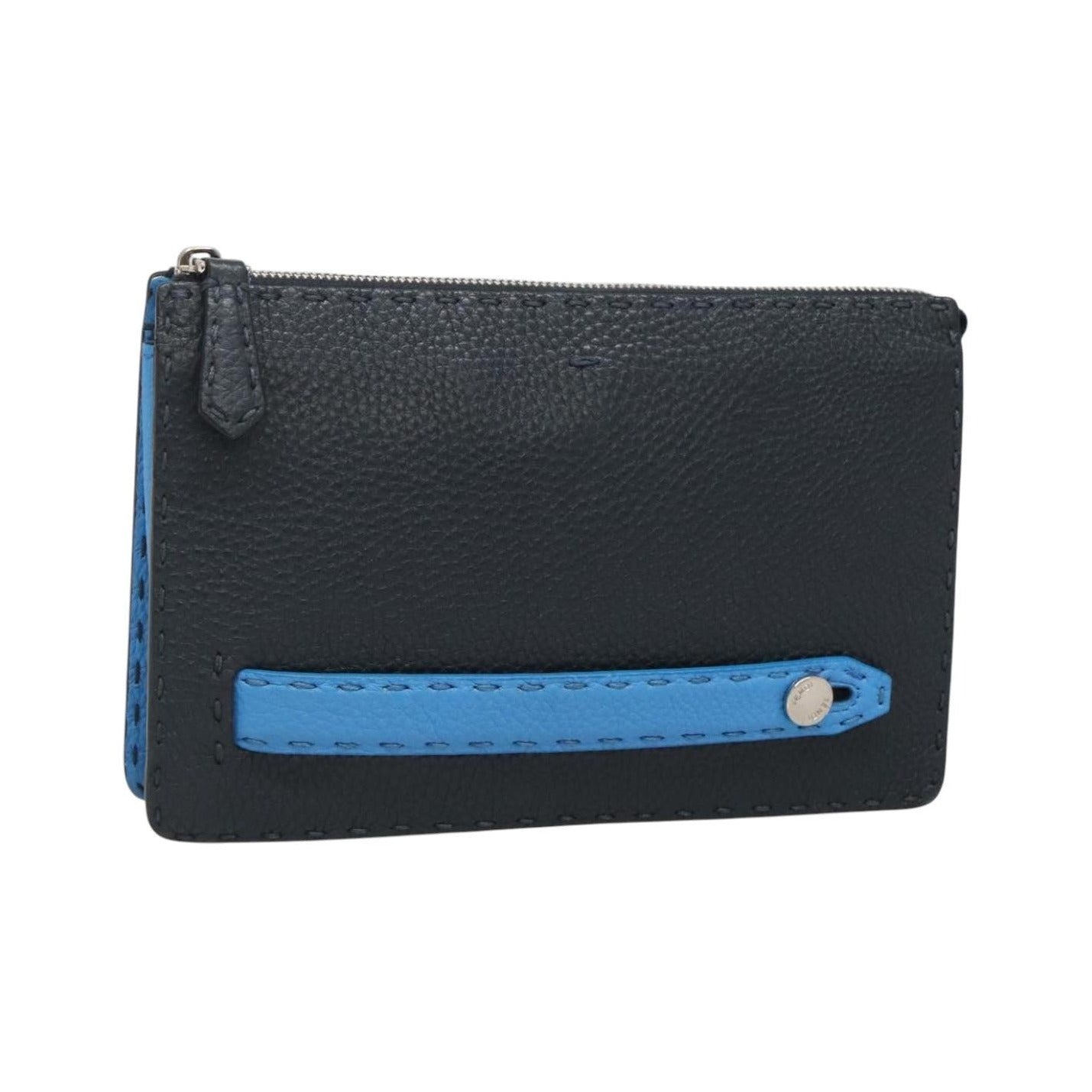 Fendi Selleria Zip Leather, Black, Leather, Clutch