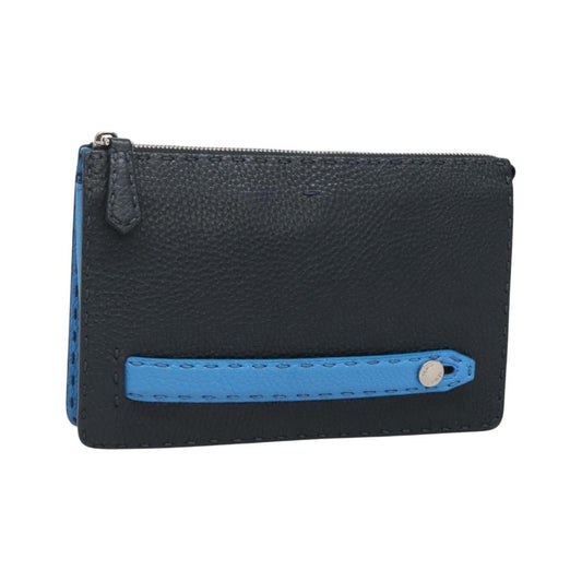 Fendi Selleria Zip Leather, Black, Leather, Clutch