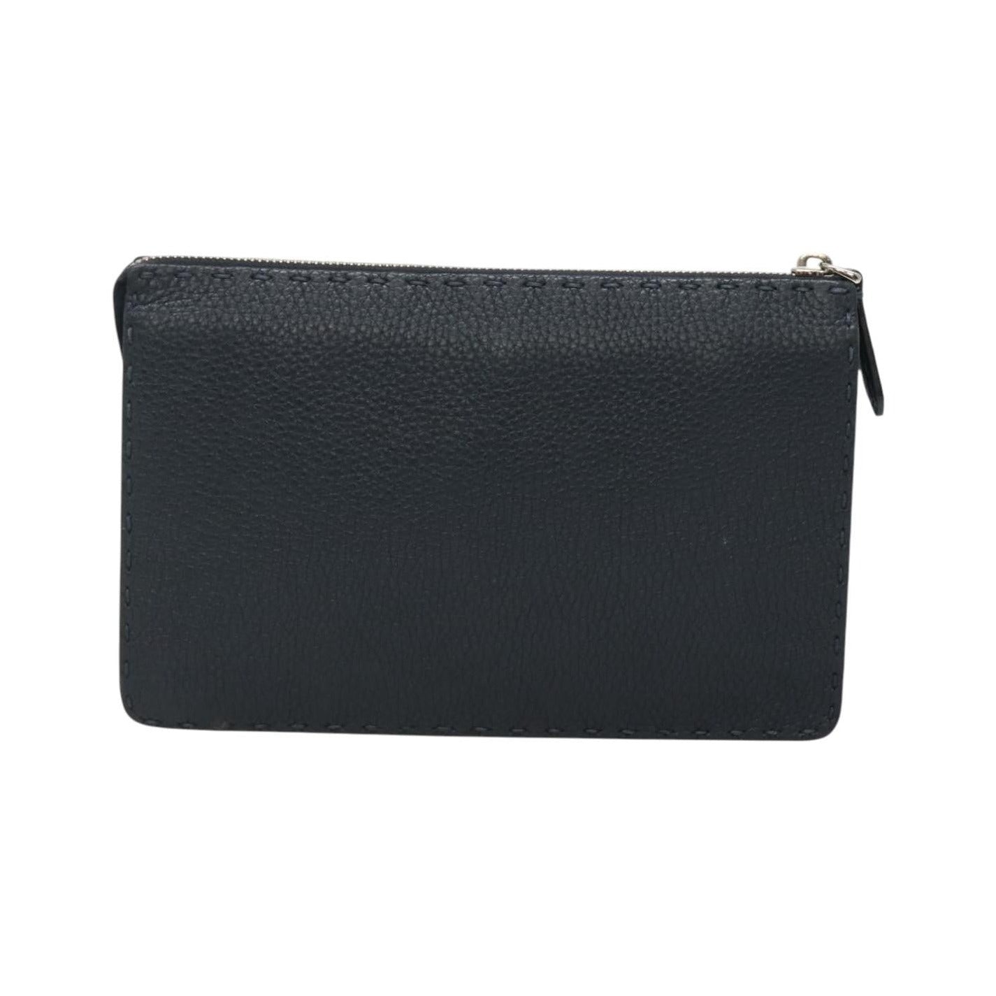 Fendi Selleria Zip Leather, Black, Leather, Clutch