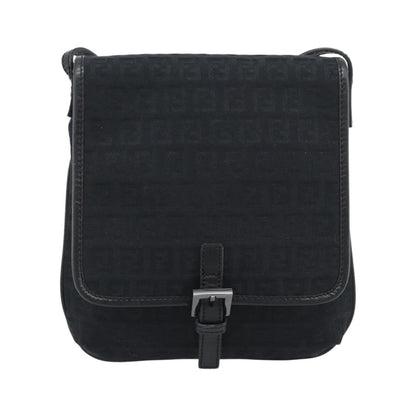 Fendi Shoulder Zucchino Canvas, Black, Canvas, Shoulder Bag