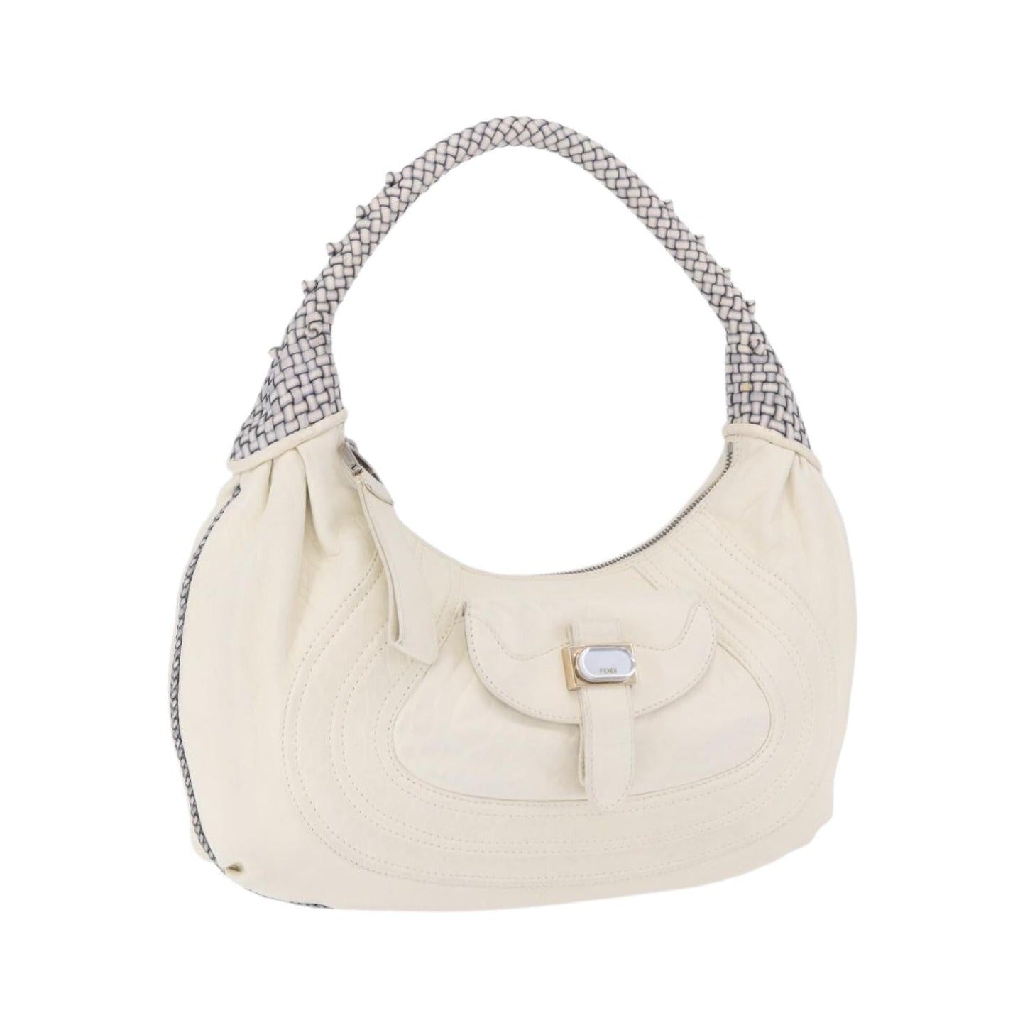 Fendi Spy Pocket Hobo Leather, White, Leather, Handbag