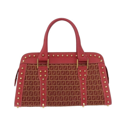 Fendi Studded Handle canvas, Red, Canvas, Handbag