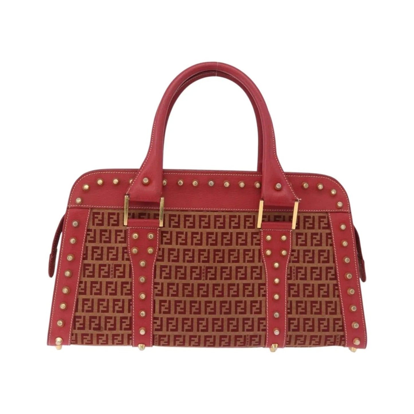 Fendi Studded Handle canvas, Red, Canvas, Handbag