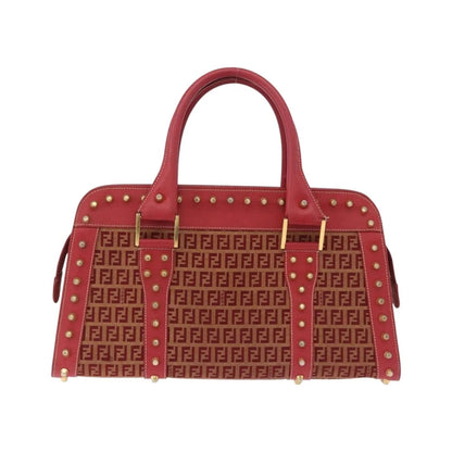 Fendi Studded Handle canvas, Red, Canvas, Handbag
