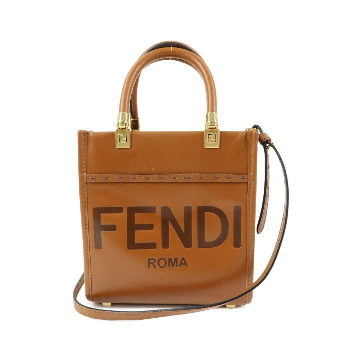 Fendi Sunshine Shopper Leather, Brown, Leather, Tote Bag