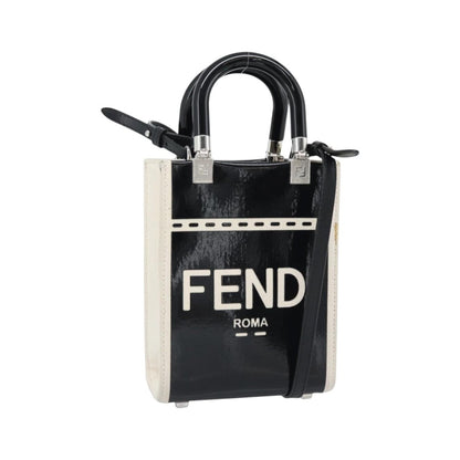 Fendi Sunshine Shopper Patent and Canvas, Black, Patent Leather, Tote Bag