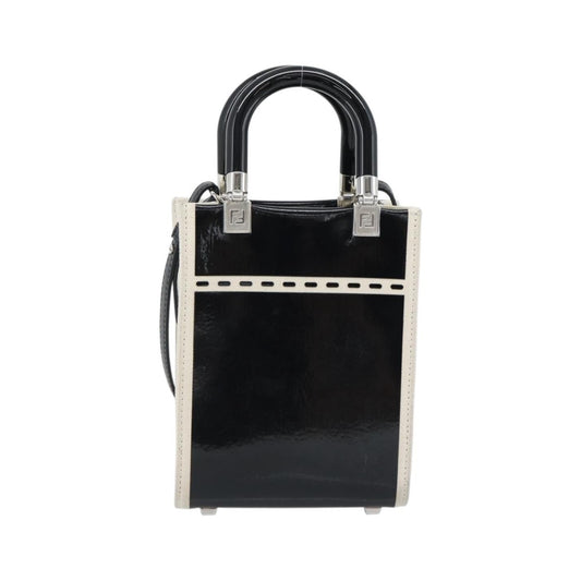 Fendi Sunshine Shopper Patent and Canvas, Black, Patent Leather, Tote Bag