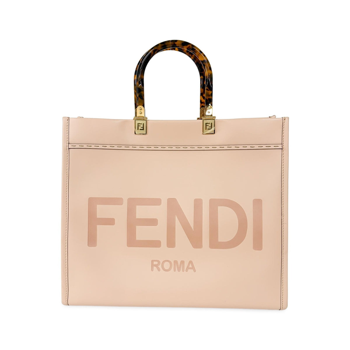 Fendi Sunshine Shopper Tote Whipstitch Leather, Pink, Leather, Tote Bag