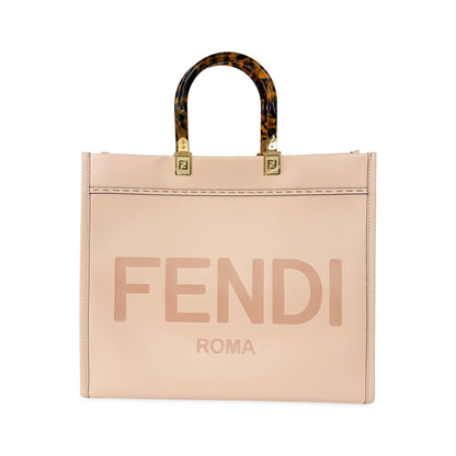 Fendi Sunshine Shopper Tote Whipstitch Leather, Pink, Leather, Tote Bag