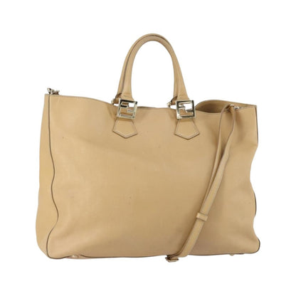 Fendi Twins Tote Leather, Beige, Leather, Tote Bag