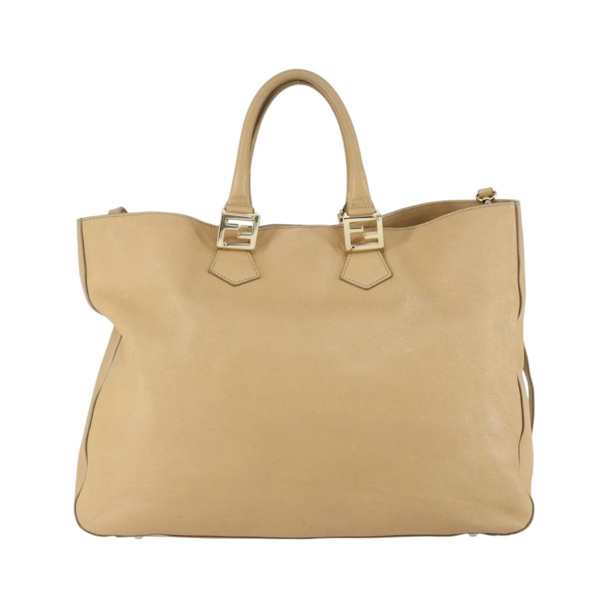 Fendi Twins Tote Leather, Beige, Leather, Tote Bag