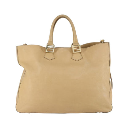 Fendi Twins Tote Leather, Beige, Leather, Tote Bag