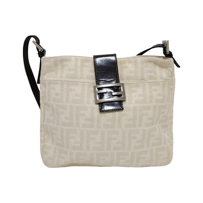 Fendi Vintage FF Belted Hobo Canvas, Beige, Canvas, Shoulder Bag