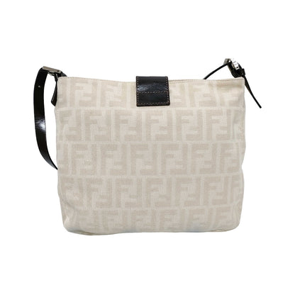 Fendi Vintage FF Belted Hobo Canvas, Beige, Canvas, Shoulder Bag