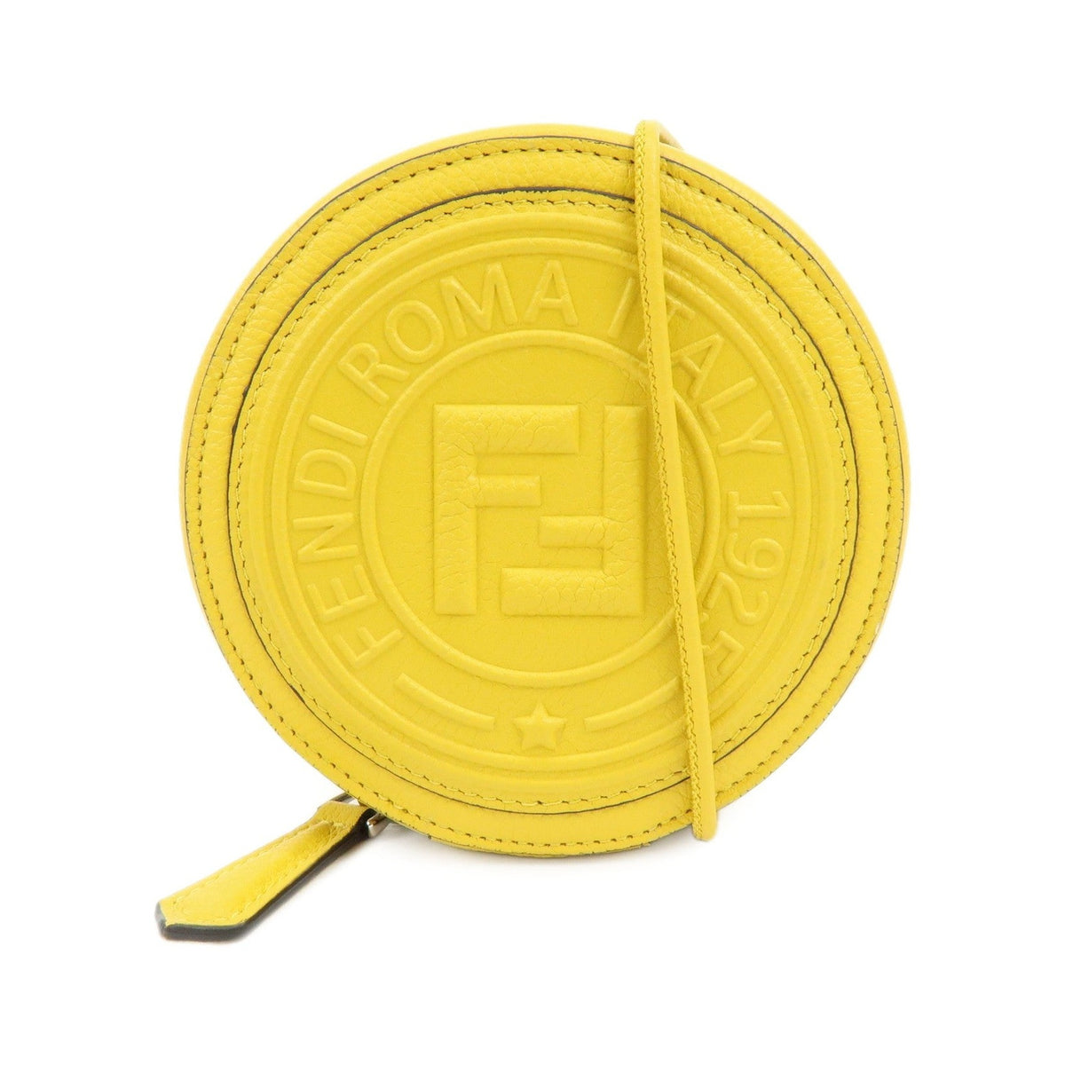 Fendi Vintage FF Round Embossed Leather, Yellow, Leather, Crossbody Bag