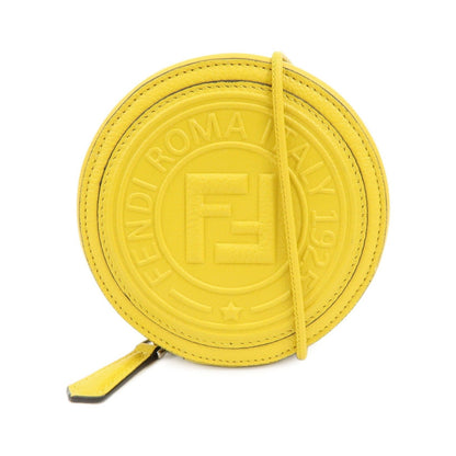 Fendi Vintage FF Round Embossed Leather, Yellow, Leather, Crossbody Bag