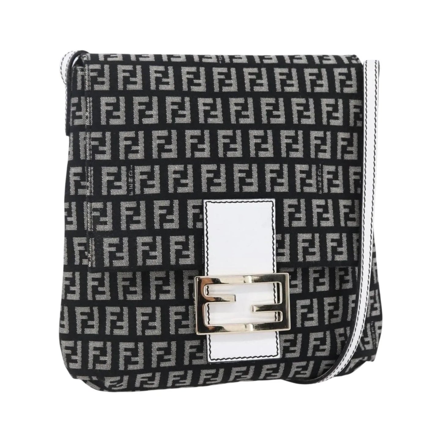 Fendi Vintage Flap Zucchino Canvas, Black, Canvas, Shoulder Bag