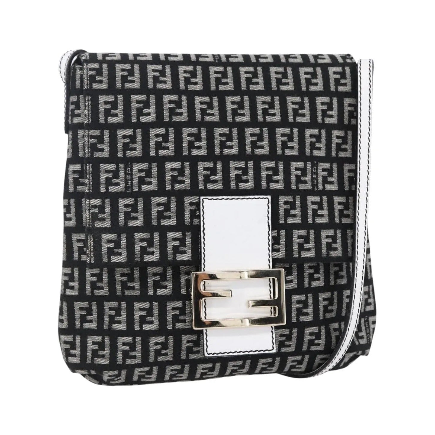 Fendi Vintage Flap Zucchino Canvas, Black, Canvas, Shoulder Bag