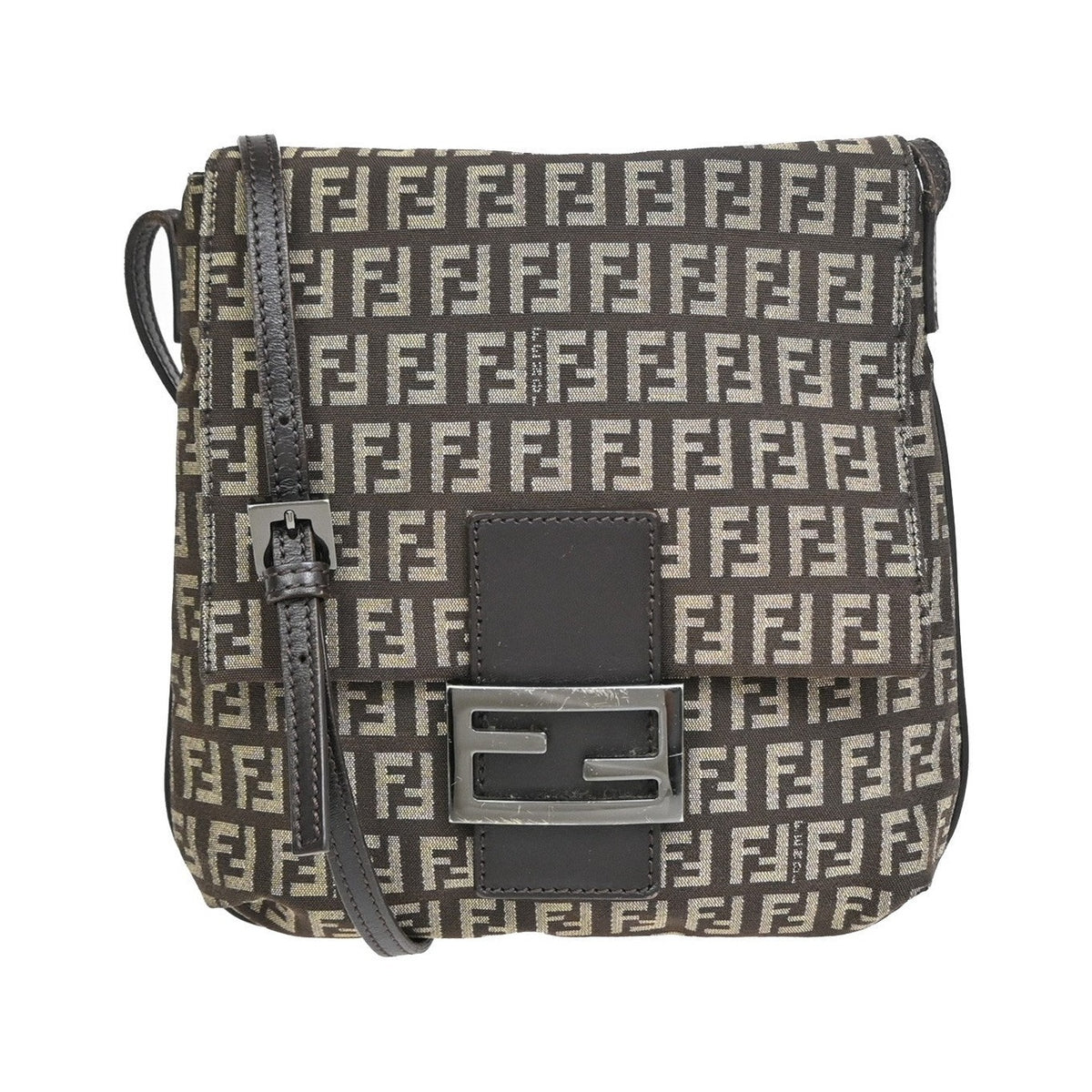 Fendi Vintage Flap Zucchino Canvas, Brown, Canvas, Crossbody Bag
