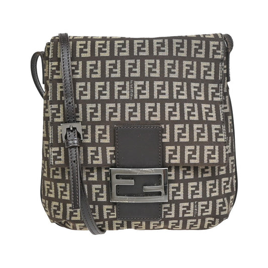 Fendi Vintage Flap Zucchino Canvas, Brown, Canvas, Crossbody Bag