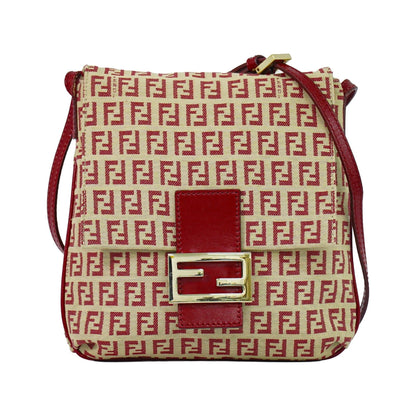 Fendi Vintage Flap Zucchino Coated Canvas, Beige, Canvas, Crossbody Bag