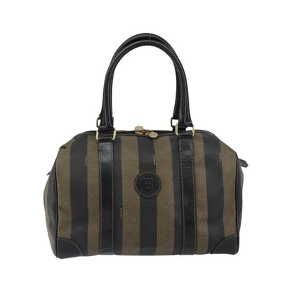 Fendi Vintage Pequin Boston Coated Canvas, Brown, Canvas, Handbag