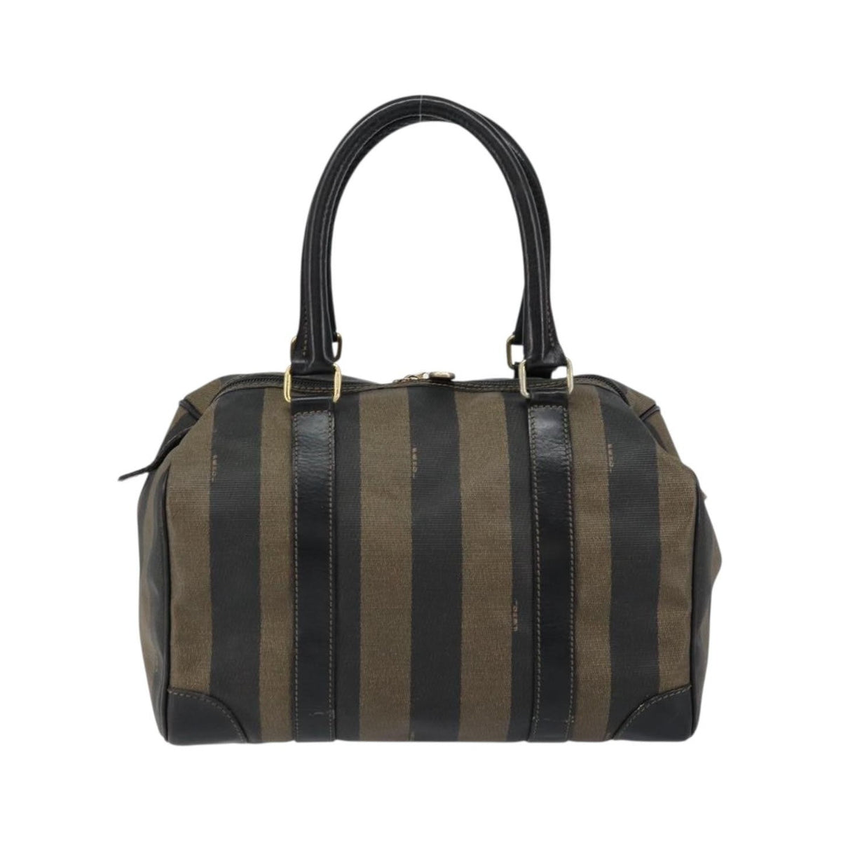 Fendi Vintage Pequin Boston Coated Canvas, Brown, Canvas, Handbag