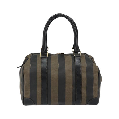 Fendi Vintage Pequin Boston Coated Canvas, Brown, Canvas, Handbag