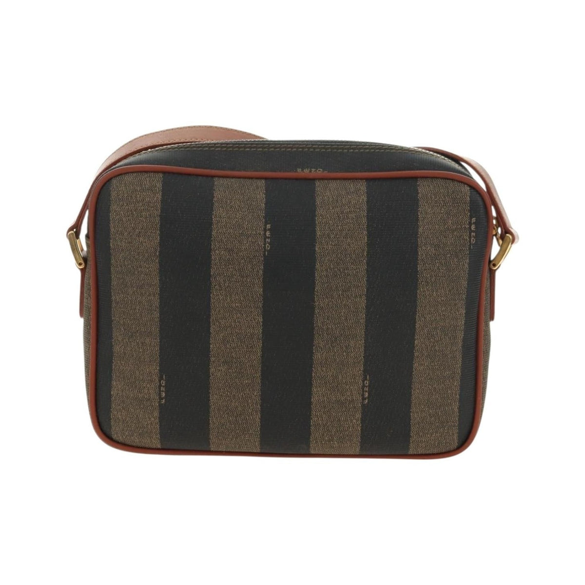 Fendi Vintage Pequin Coated Canvas, Brown, Canvas, Tote Bag