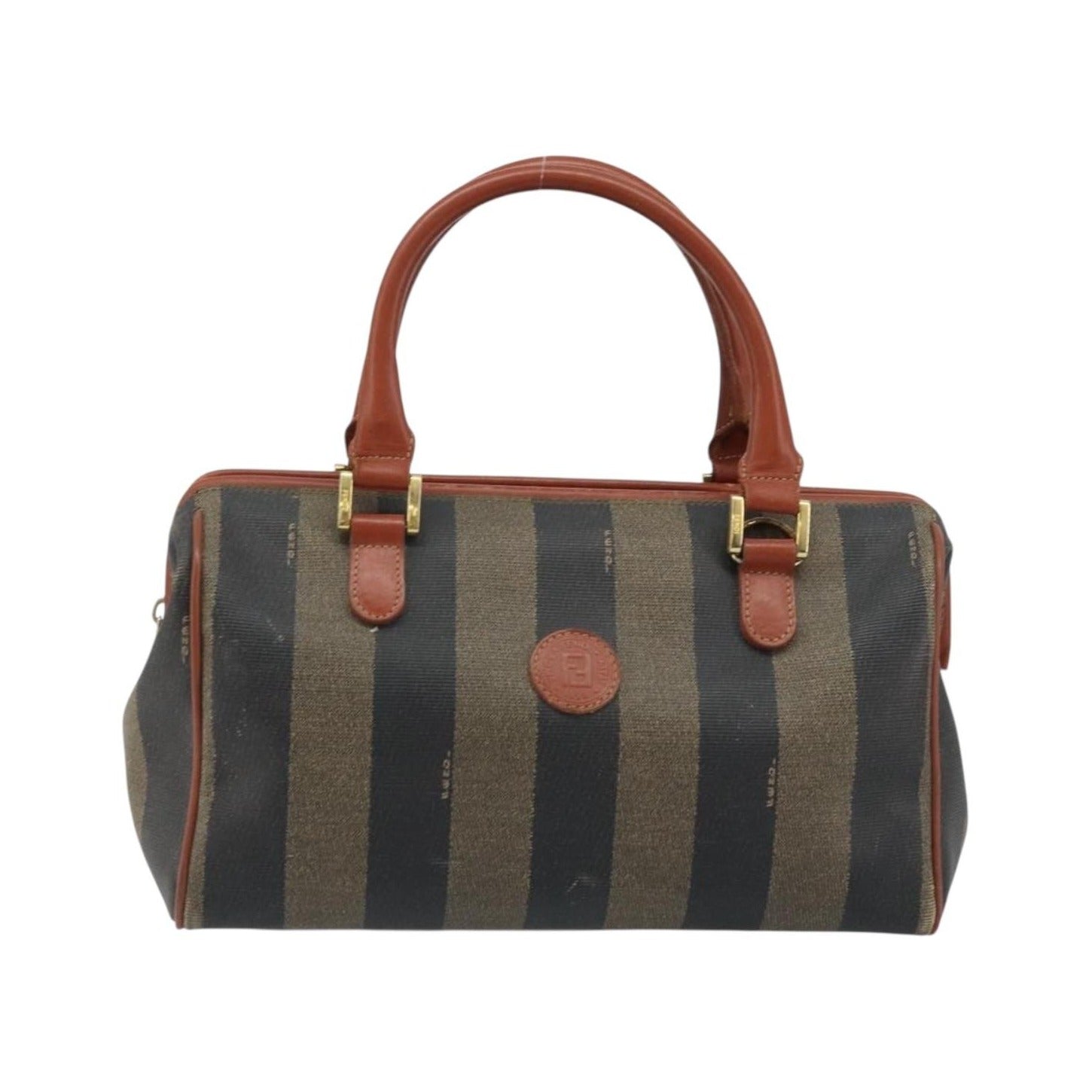 Fendi Vintage Pequin Convertible Boston Coated Canvas, Brown, Canvas, Handbag