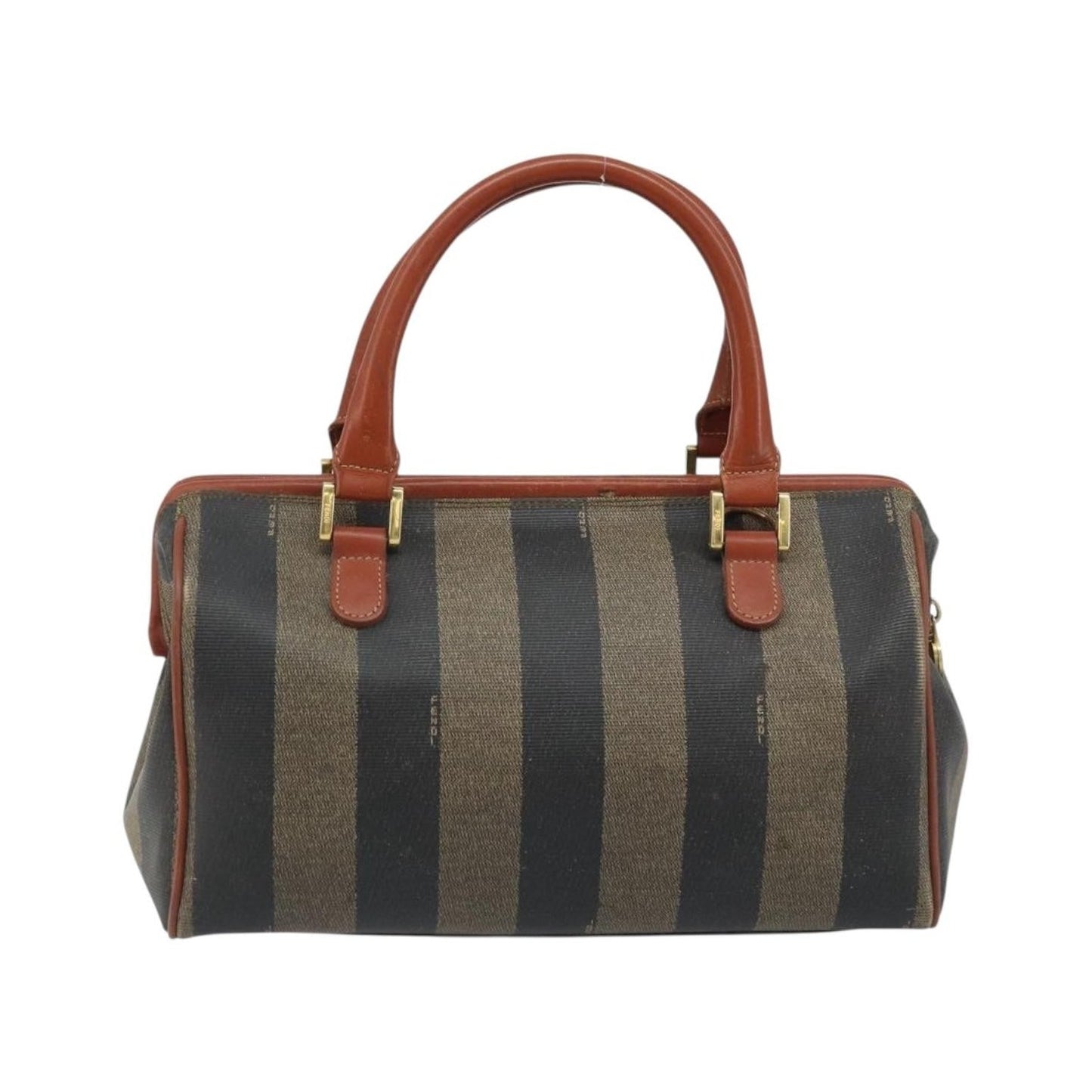 Fendi Vintage Pequin Convertible Boston Coated Canvas, Brown, Canvas, Handbag