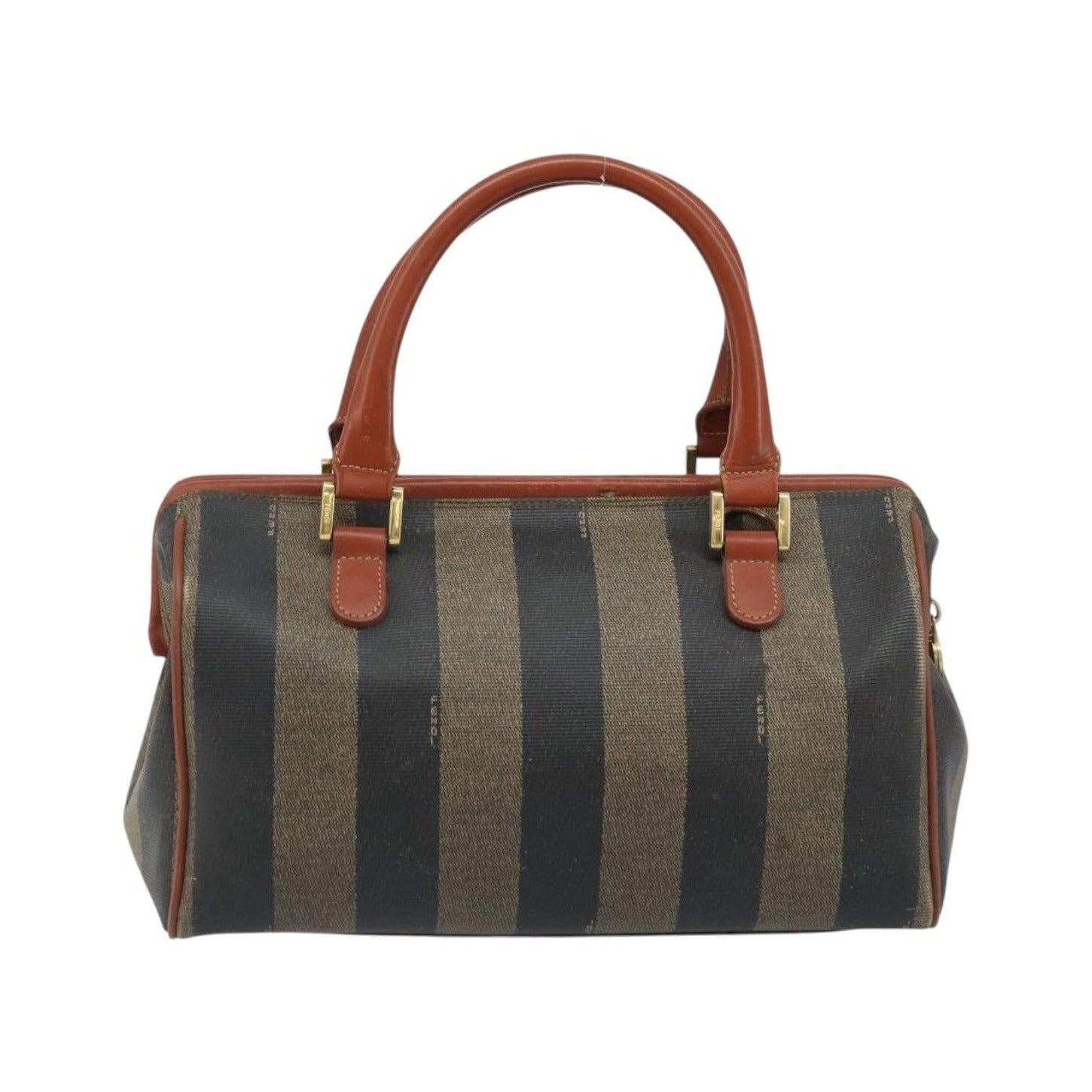 Fendi Vintage Pequin Convertible Boston Coated Canvas, Brown, Canvas, Handbag