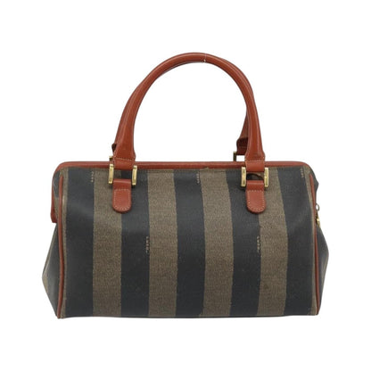 Fendi Vintage Pequin Convertible Boston Coated Canvas, Brown, Canvas, Handbag