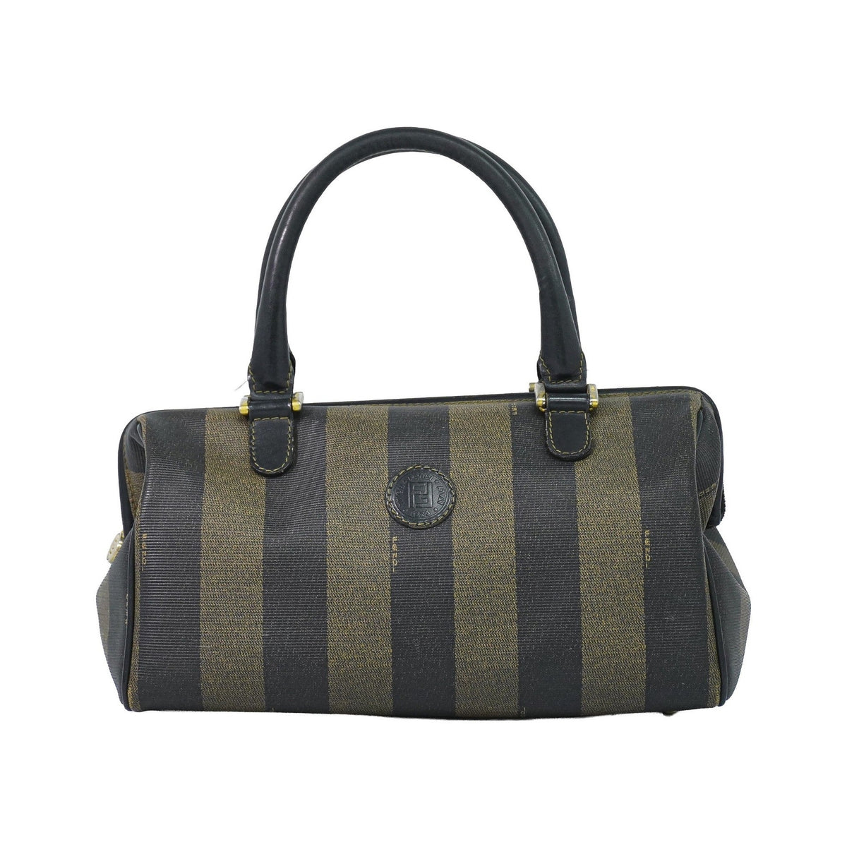 Fendi Vintage Pequin Convertible Boston Coated Canvas, Khaki, Canvas, Handbag
