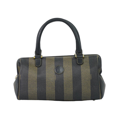 Fendi Vintage Pequin Convertible Boston Coated Canvas, Khaki, Canvas, Handbag