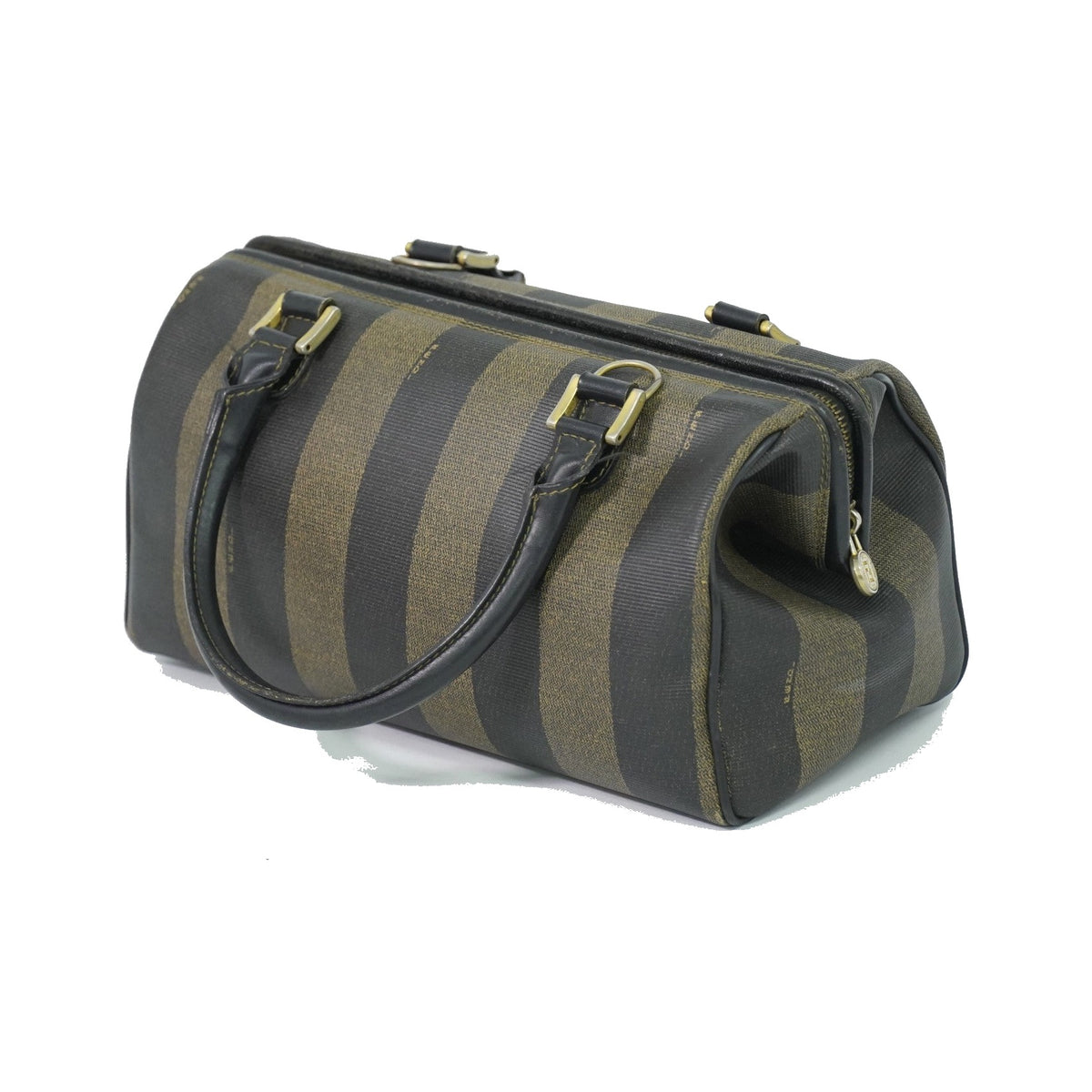 Fendi Vintage Pequin Convertible Boston Coated Canvas, Khaki, Canvas, Handbag