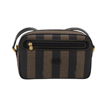 Fendi Vintage Pequin Front Pocket Coated Canvas, Brown, Canvas, Crossbody Bag