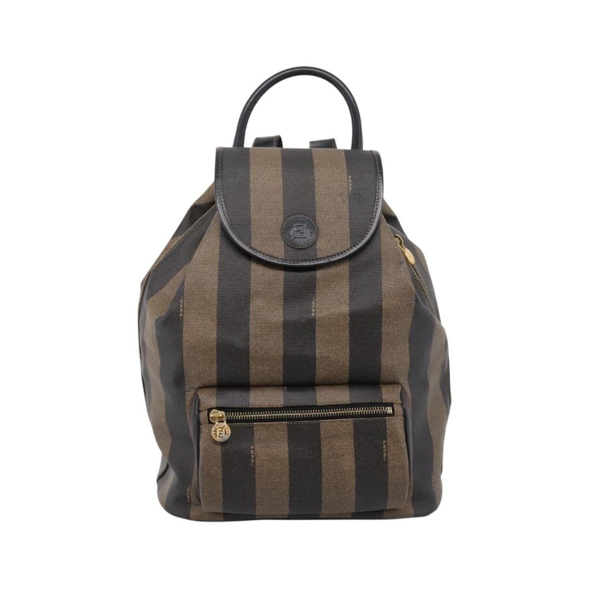 Fendi Vintage Pequin Logo Coated Canvas, Brown, Canvas, Backpack