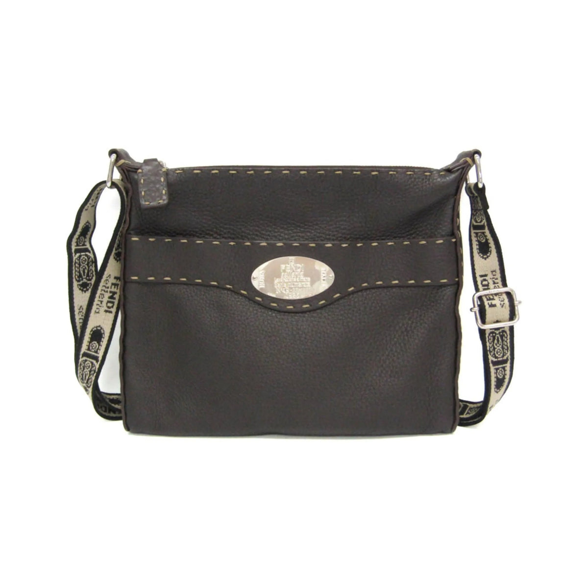 Fendi Vintage Selleria Zip Messenger Leather, Brown, Leather, Shoulder Bag