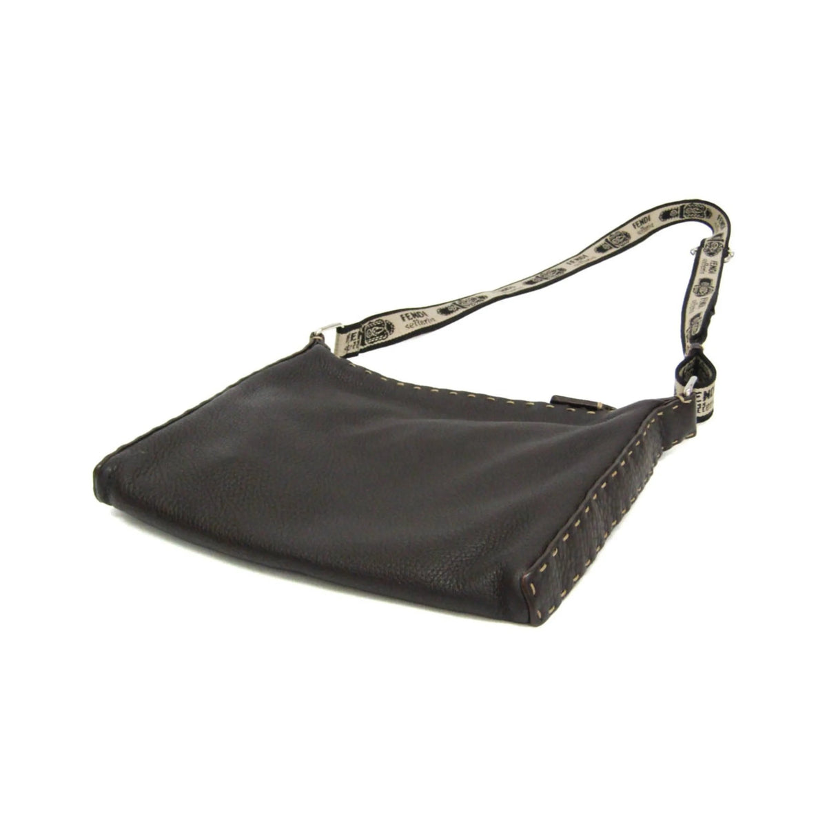 Fendi Vintage Selleria Zip Messenger Leather, Brown, Leather, Shoulder Bag