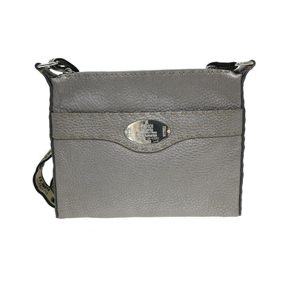 Fendi Vintage Selleria Zip Messenger Leather, Silver, Leather, Shoulder Bag