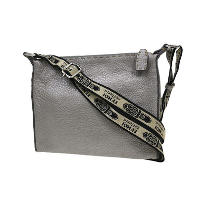 Fendi Vintage Selleria Zip Messenger Leather, Silver, Leather, Shoulder Bag