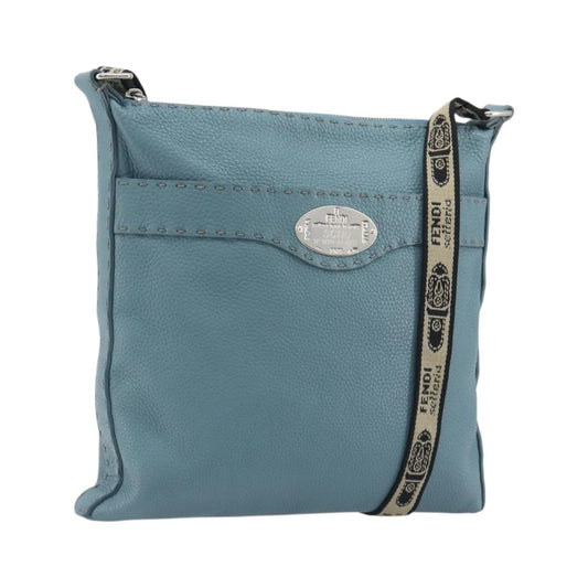 Fendi Vintage Selleria Zip Messenger Leather, Blue, Leather, Shoulder Bag