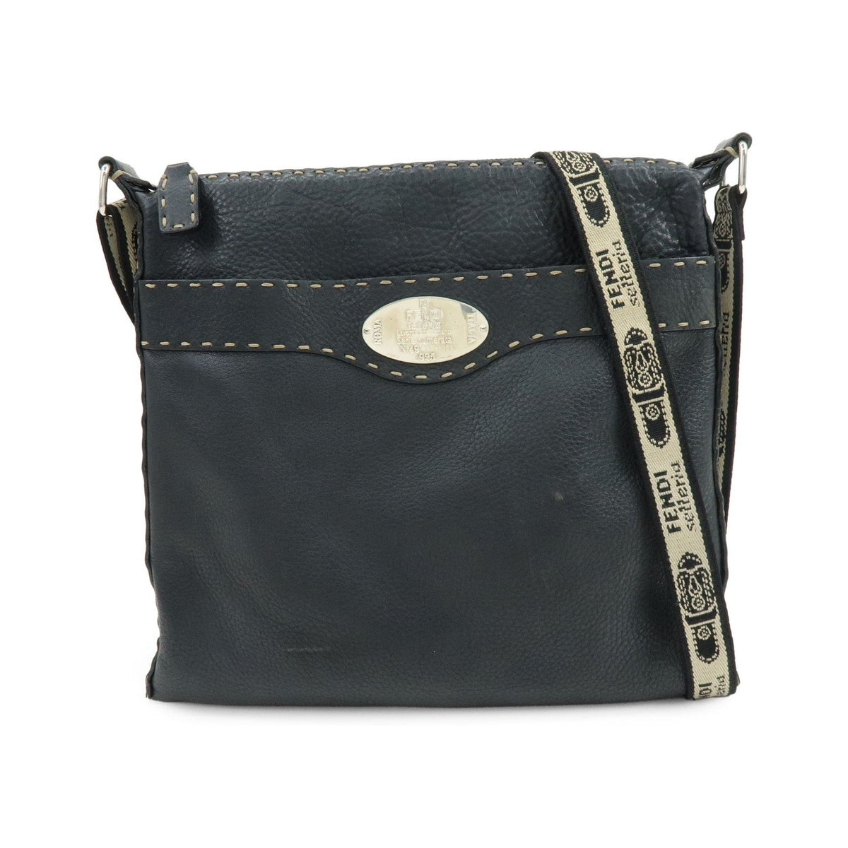 Fendi Vintage Selleria Zip Messenger Leather, Black, Leather, Handbag