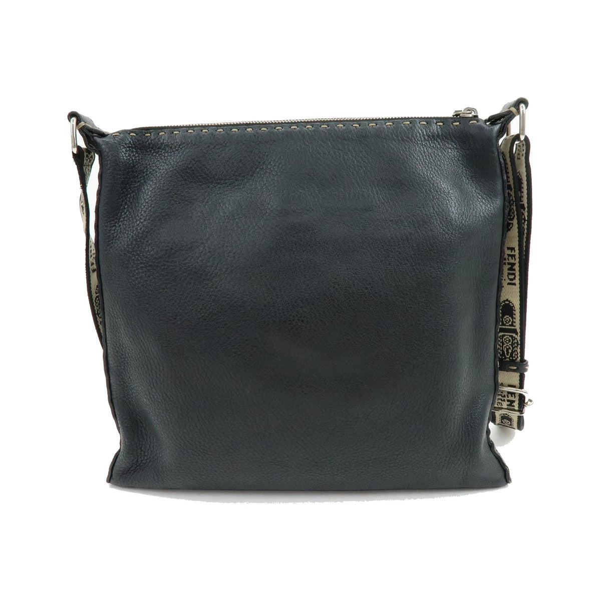 Fendi Vintage Selleria Zip Messenger Leather, Black, Leather, Handbag