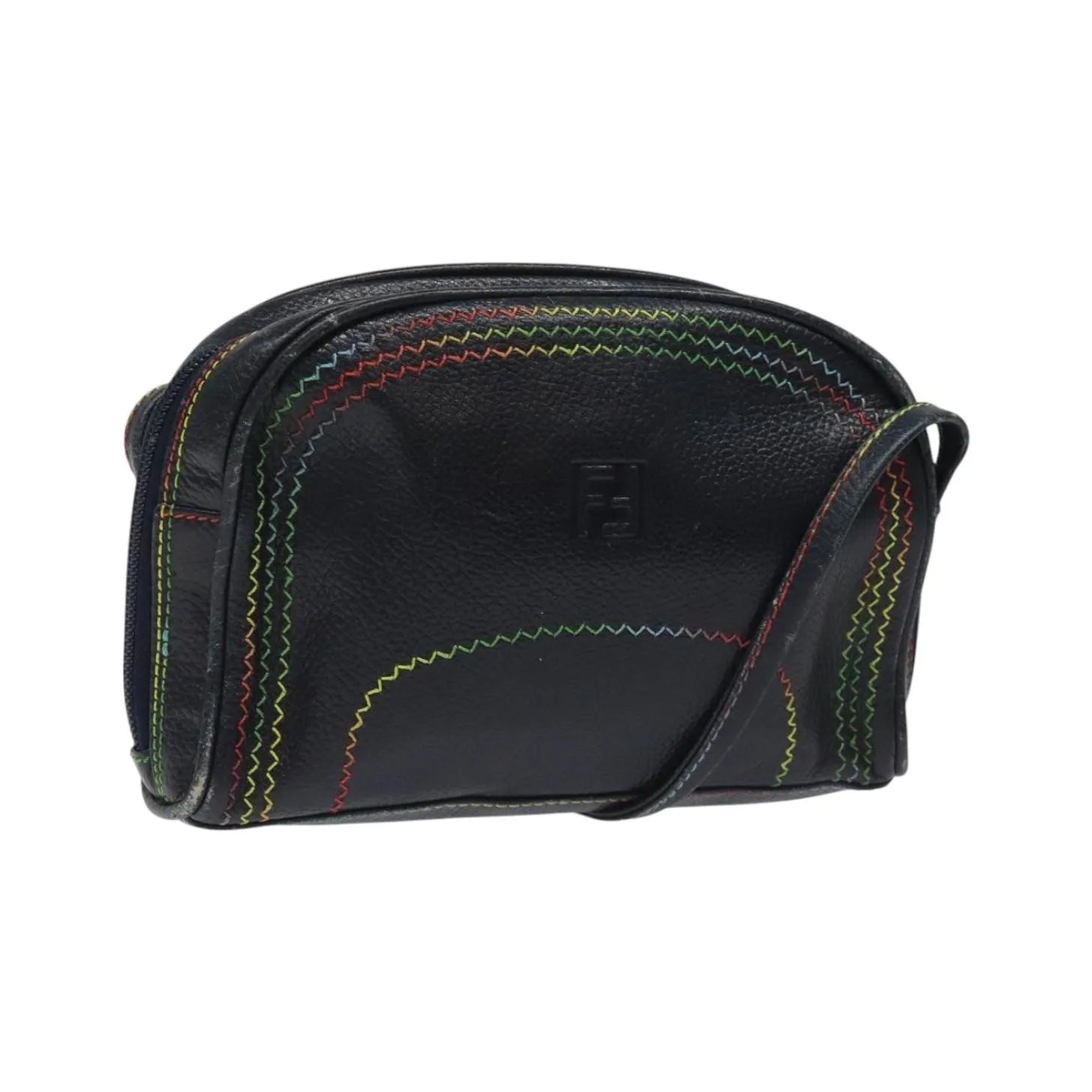 Fendi Vintage Zip Leather, Navy, Leather, Shoulder Bag