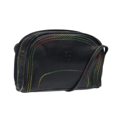 Fendi Vintage Zip Leather, Navy, Leather, Shoulder Bag