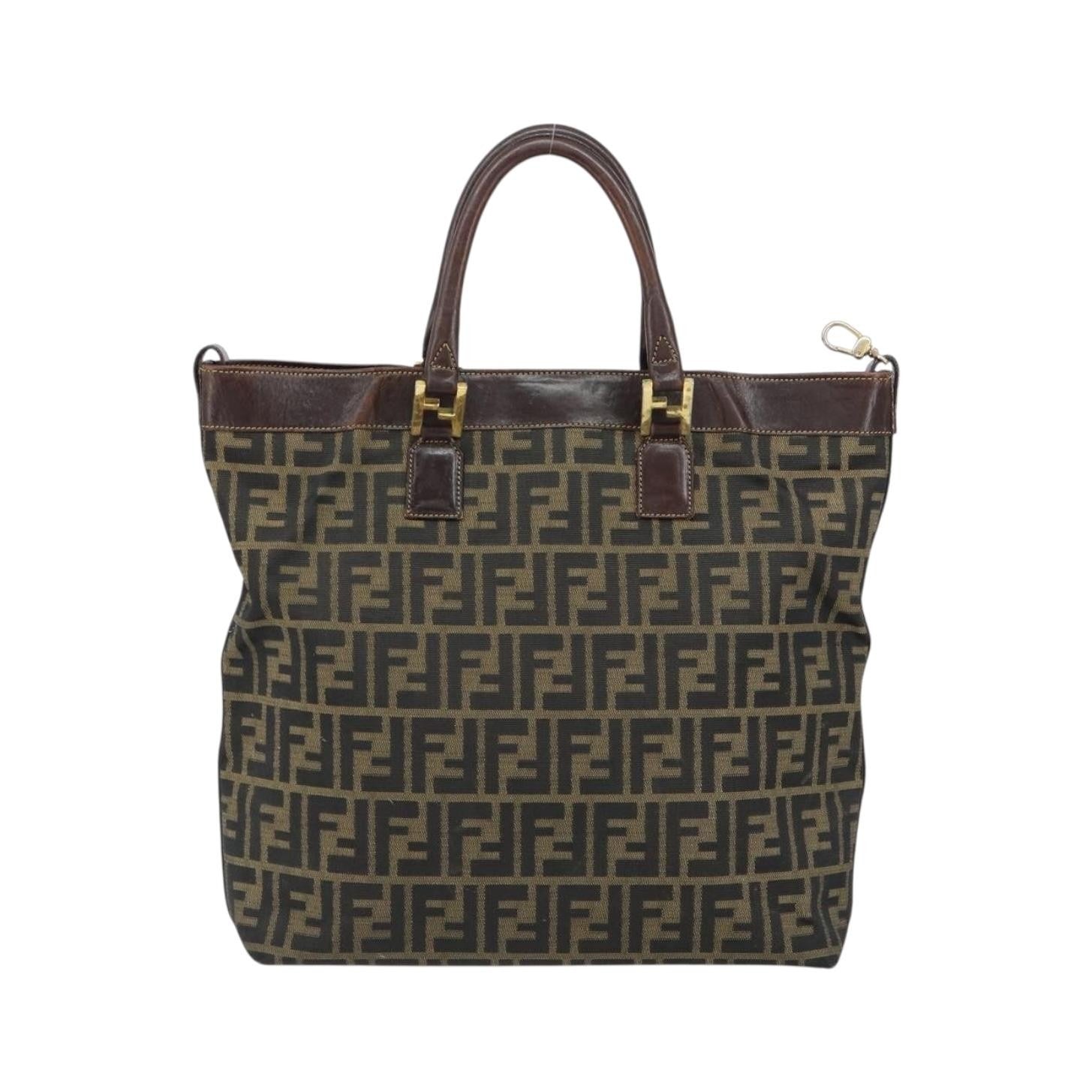 Fendi Vintage Zip Tote Zucca Canvas, Brown, Canvas, Tote Bag