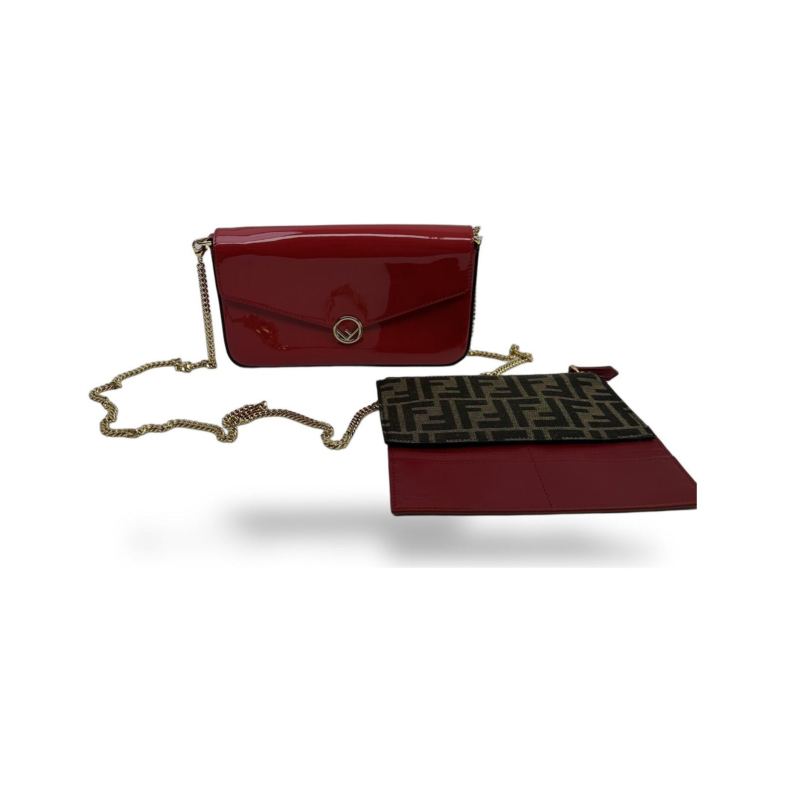 Fendi Wallet on Chain Patent Leather, Red, Patent Leather, Wallet